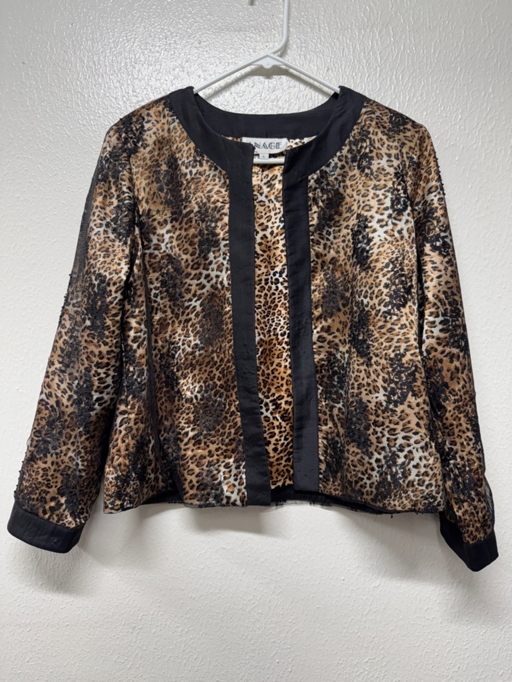 VTG Anage Leopard Print Black Sequin Blazer Jacket Women’s Size Small L